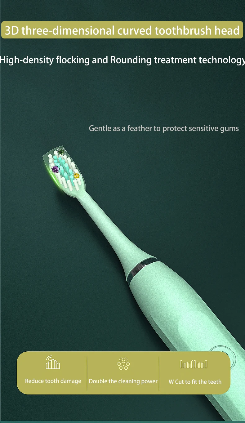 Sonic Electric Toothbrush for Adults Children Ultrasonic Automatic vibrator Whitening IPX7 Waterproof 3 Brush Head battery type