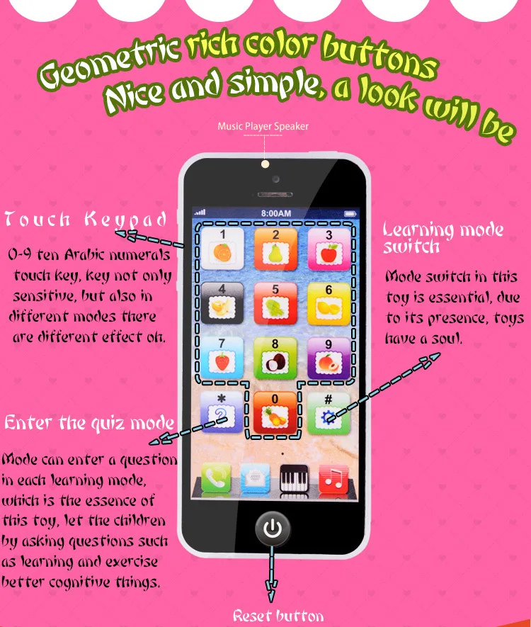 Children Simulation Phone Baby Musical Early Educational Toys English Learning Cellphone with Light Sound Mobile Vocal Toy