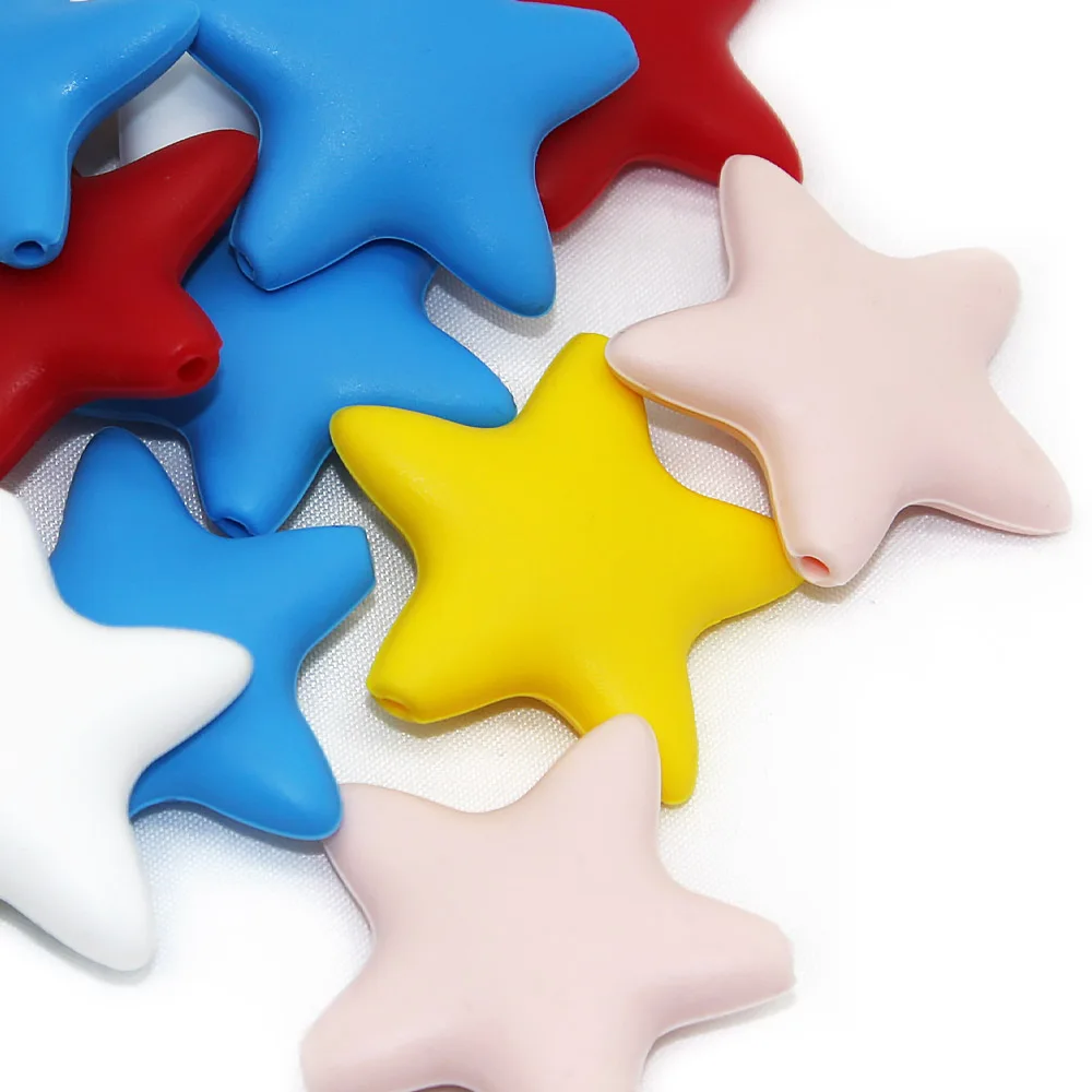 Cute-idea 10 pcs Star Silicone Beads Baby Food Grade Teethers DIY Baby Teething Toys For Pacifier Chain Necklace Accessories