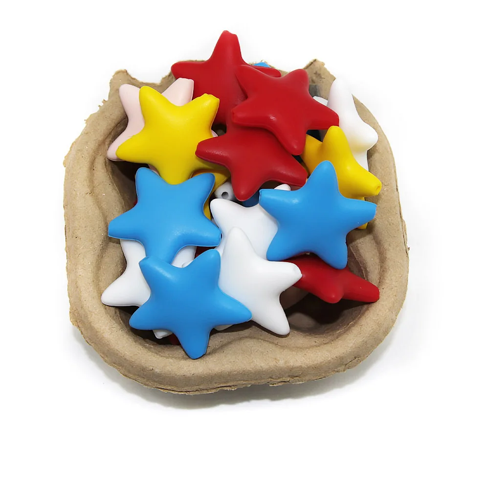 Cute-idea 10 pcs Star Silicone Beads Baby Food Grade Teethers DIY Baby Teething Toys For Pacifier Chain Necklace Accessories