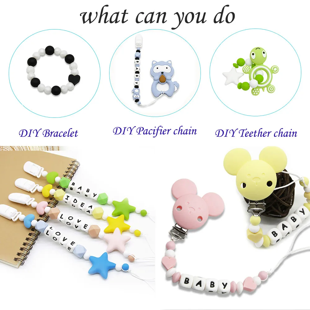 Cute-idea 10 pcs Star Silicone Beads Baby Food Grade Teethers DIY Baby Teething Toys For Pacifier Chain Necklace Accessories