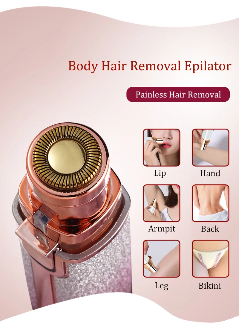 2 IN 1 Rechargeable Epilator Electric Eyebrow Trimmer Female Body Facial Lipstick Shape Hair Removal Mini Painless Razor Shaver