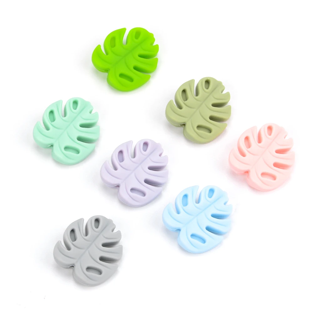 LOFCA 30pcs Silicone Monstera Beads Cartoon Leaf BPA Free Silicone Teether Baby Accessories Toys DIY Necklace Pacifier Chain