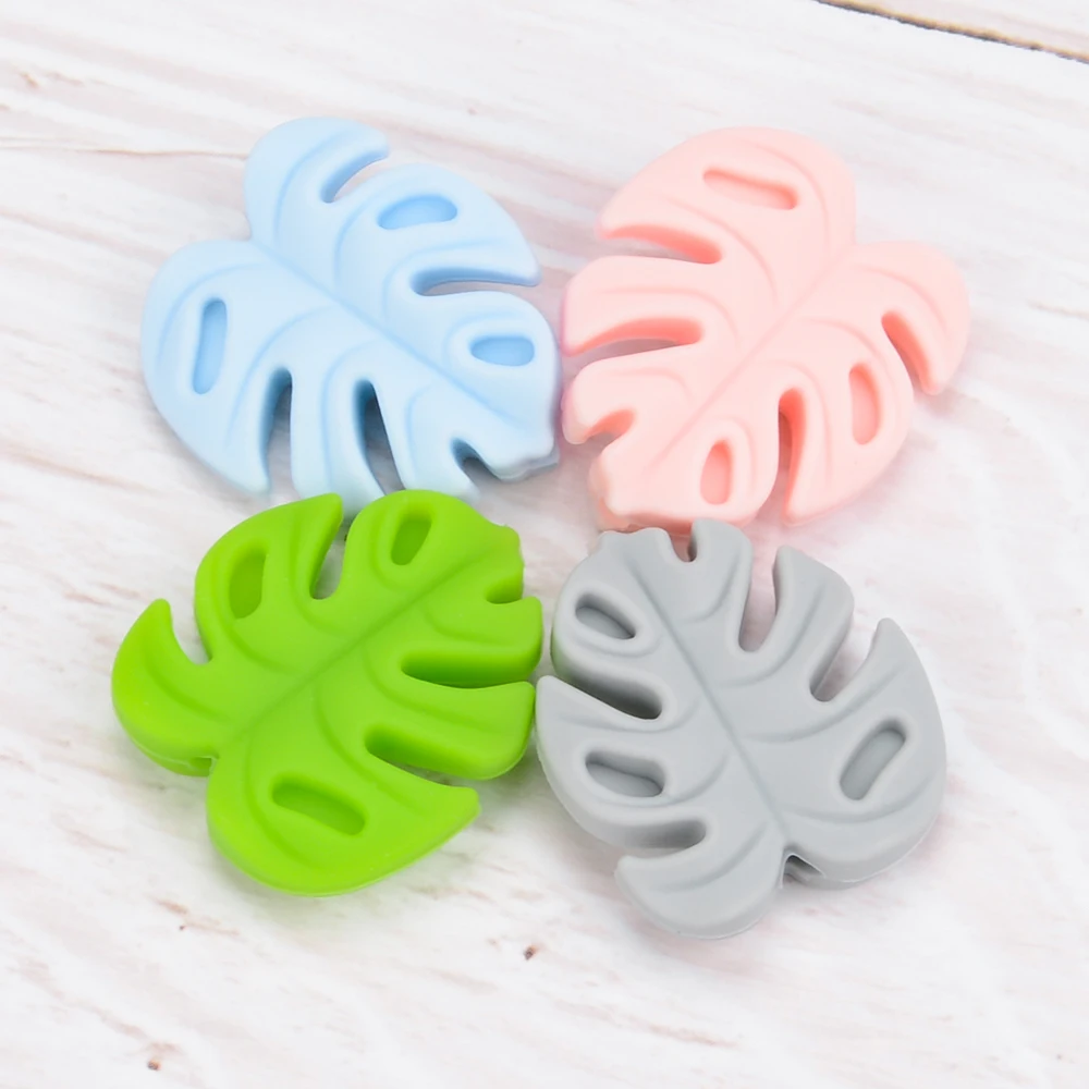 LOFCA 30pcs Silicone Monstera Beads Cartoon Leaf BPA Free Silicone Teether Baby Accessories Toys DIY Necklace Pacifier Chain