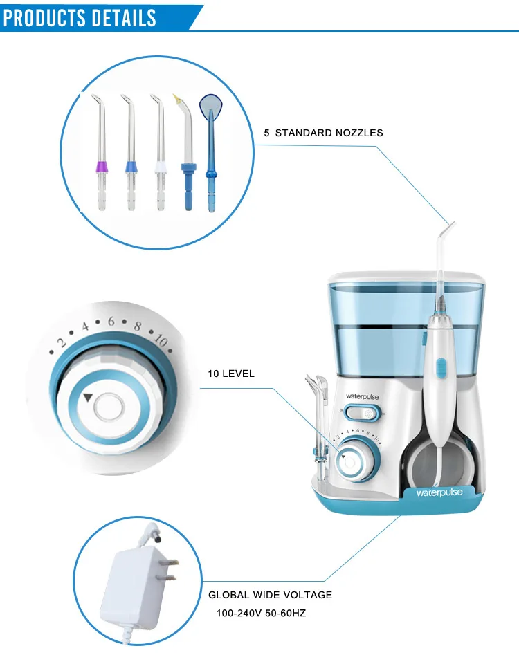 10 levels 20-120PSI Oral Irrigator Power water Floss, Dental Irrigator Hygiene Water Flosser with 5 nozzles
