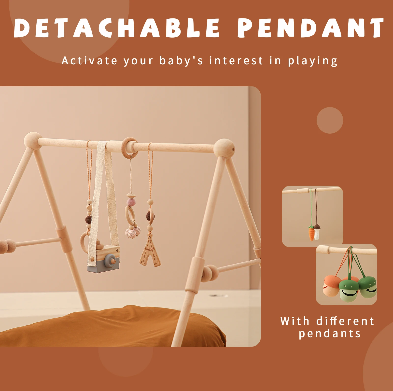1Set Wooden Rattle Teethers Baby Toys Play Gym Mobile Newborn Sensory Structure Baby Nursing Gifts Handmade Stroller Accessories