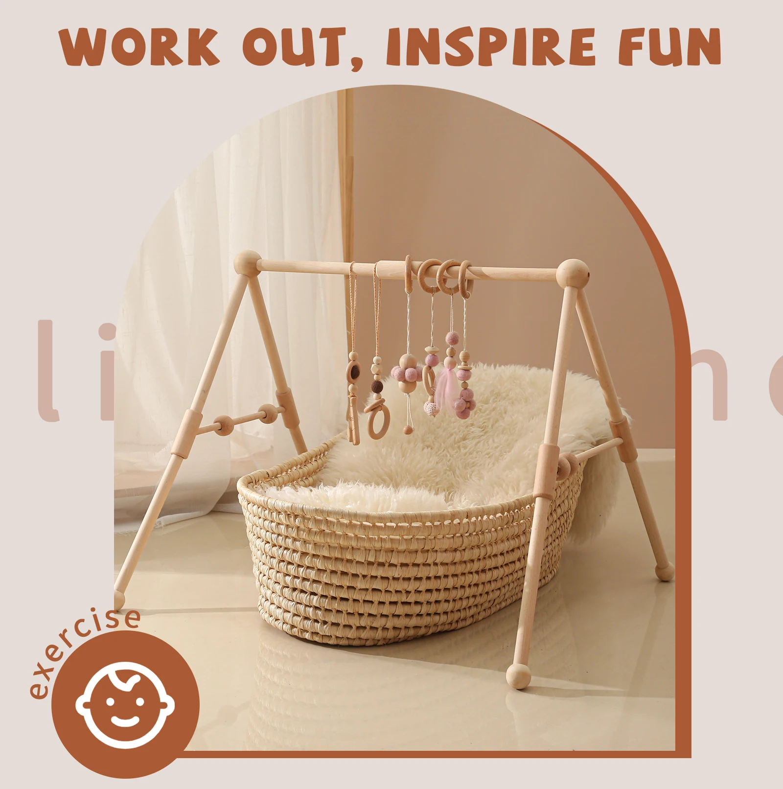 1Set Wooden Rattle Teethers Baby Toys Play Gym Mobile Newborn Sensory Structure Baby Nursing Gifts Handmade Stroller Accessories