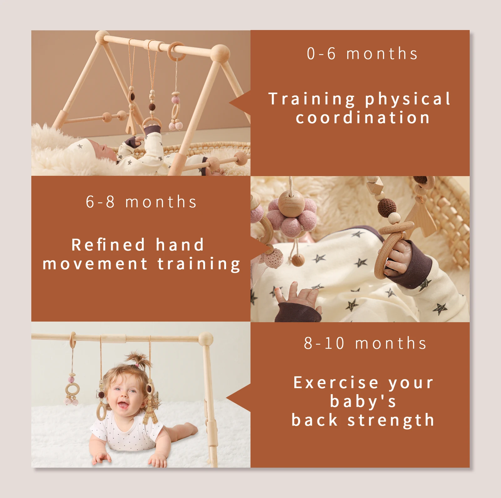 1Set Wooden Rattle Teethers Baby Toys Play Gym Mobile Newborn Sensory Structure Baby Nursing Gifts Handmade Stroller Accessories