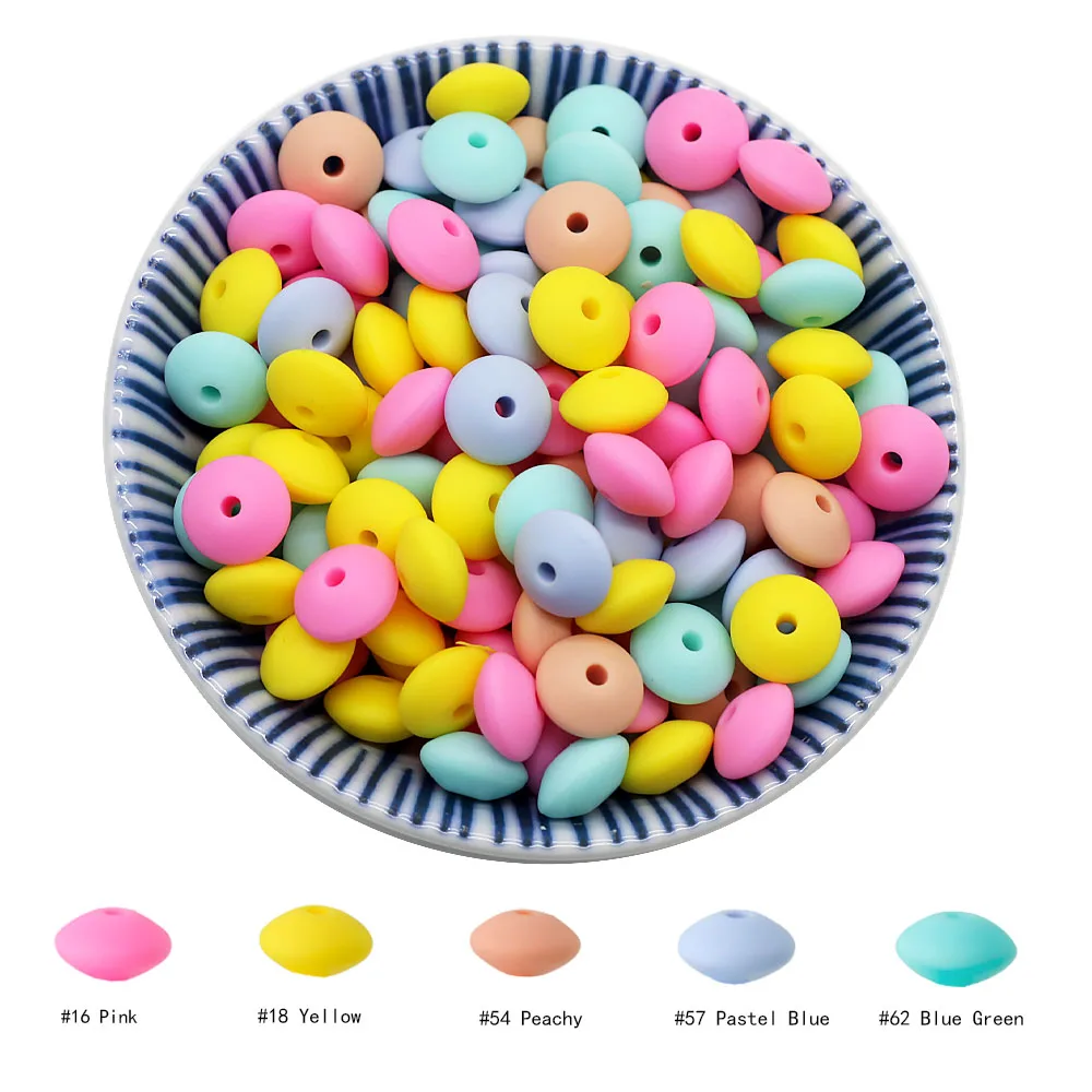 Cute-Idea 20pcs Silicone Lentil Abacus Beads 12mm Baby Rodent Beads DIY Pacifier Chain Teething Toys Accessories Baby goods