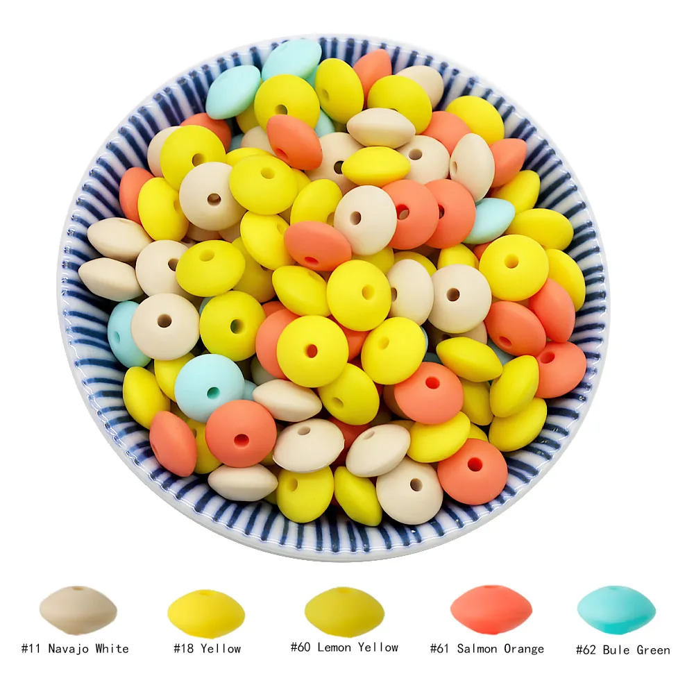 Cute-Idea 20pcs Silicone Lentil Abacus Beads 12mm Baby Rodent Beads DIY Pacifier Chain Teething Toys Accessories Baby goods