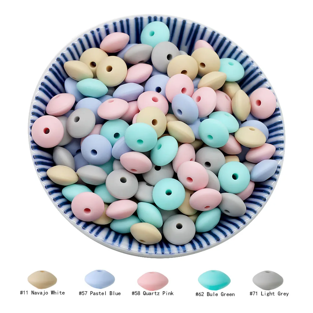 Cute-Idea 20pcs Silicone Lentil Abacus Beads 12mm Baby Rodent Beads DIY Pacifier Chain Teething Toys Accessories Baby goods