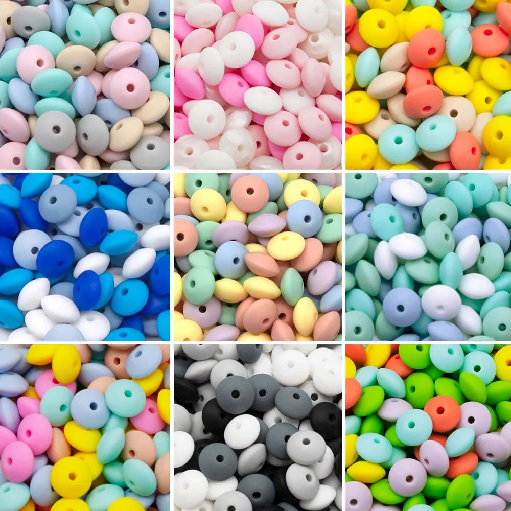 Cute-Idea 20pcs Silicone Lentil Abacus Beads 12mm Baby Rodent Beads DIY Pacifier Chain Teething Toys Accessories Baby goods