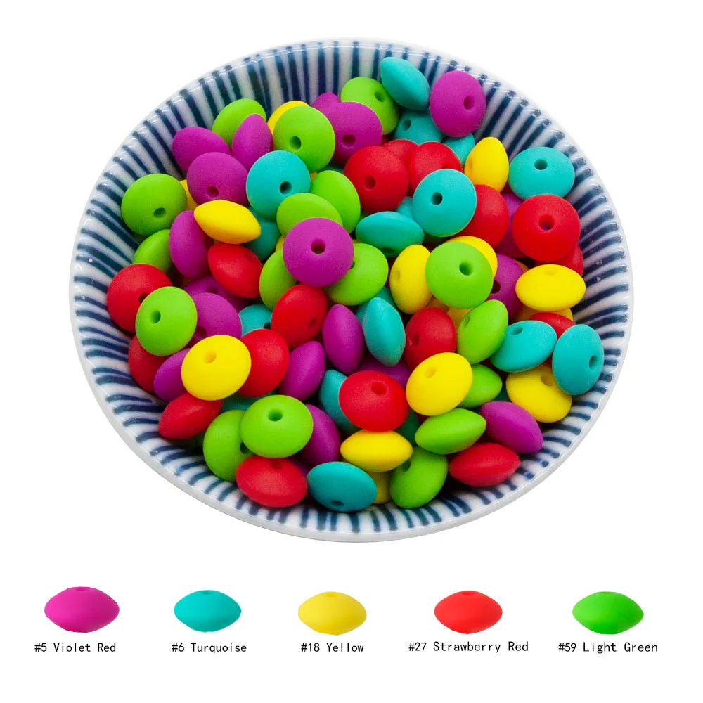 Cute-Idea 20pcs Silicone Lentil Abacus Beads 12mm Baby Rodent Beads DIY Pacifier Chain Teething Toys Accessories Baby goods