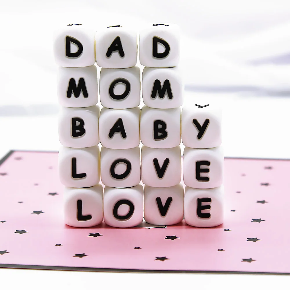 Cute-Idea 10pcs 12MM Silicone Letters Beads Baby Teething DIY English Alphabet Letter pearl teether BPA Free Baby Shower Gifts