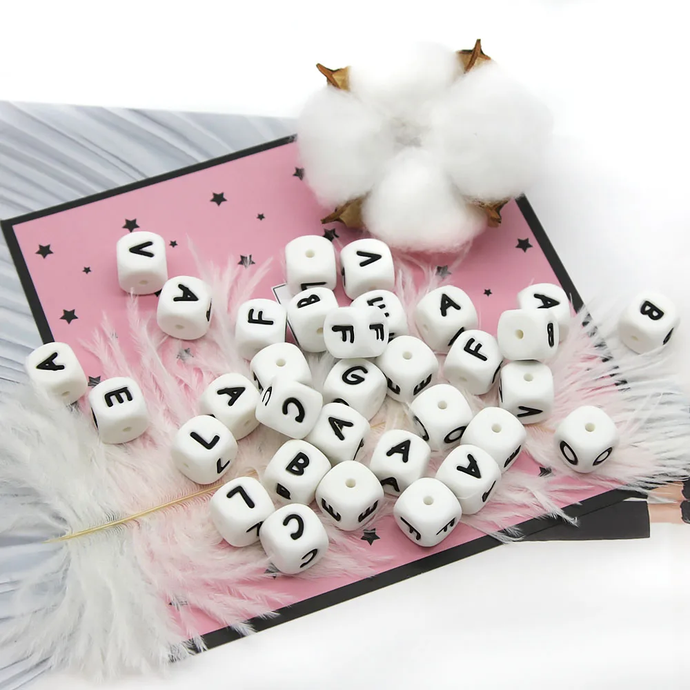 Cute-Idea 10pcs 12MM Silicone Letters Beads Baby Teething DIY English Alphabet Letter pearl teether BPA Free Baby Shower Gifts