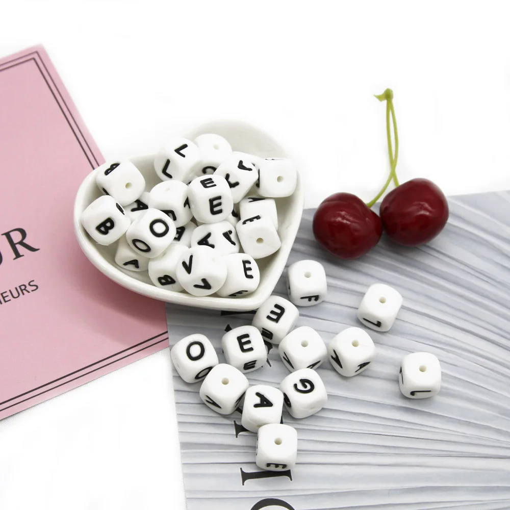 Cute-Idea 10pcs 12MM Silicone Letters Beads Baby Teething DIY English Alphabet Letter pearl teether BPA Free Baby Shower Gifts