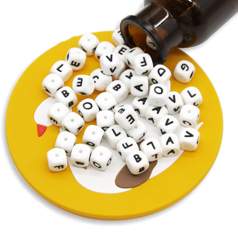 Cute-Idea 10pcs 12MM Silicone Letters Beads Baby Teething DIY English Alphabet Letter pearl teether BPA Free Baby Shower Gifts