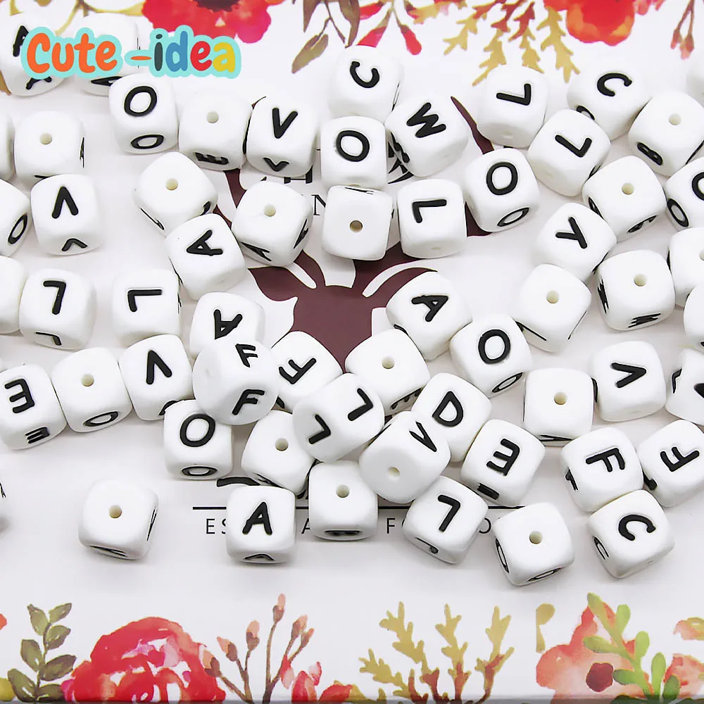 Cute-Idea 10pcs 12MM Silicone Letters Beads Baby Teething DIY English Alphabet Letter pearl teether BPA Free Baby Shower Gifts