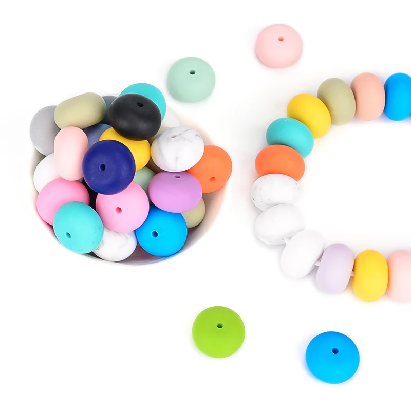 LOFCA 50pcs Mini Abacus 14mm Silicone Loose Beads Teether Toy Silicone BPA Free Teething Beads Charms Newborn Nursing
