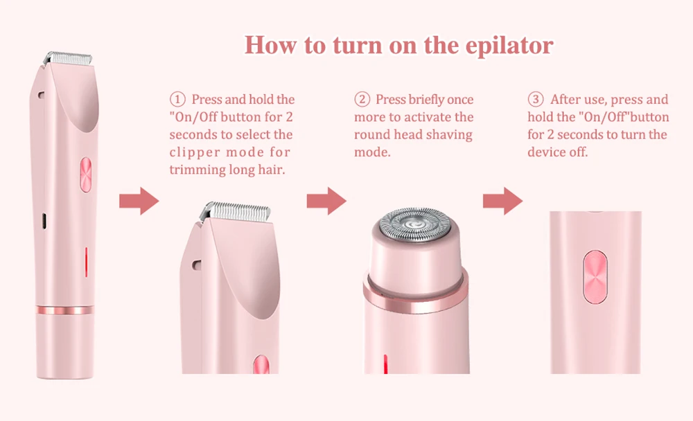 Electric Shaver for Women Electric Razor for Womens Bikini Legs Underarm Public Hairs Rechargeable Trimmer with Detachable Head