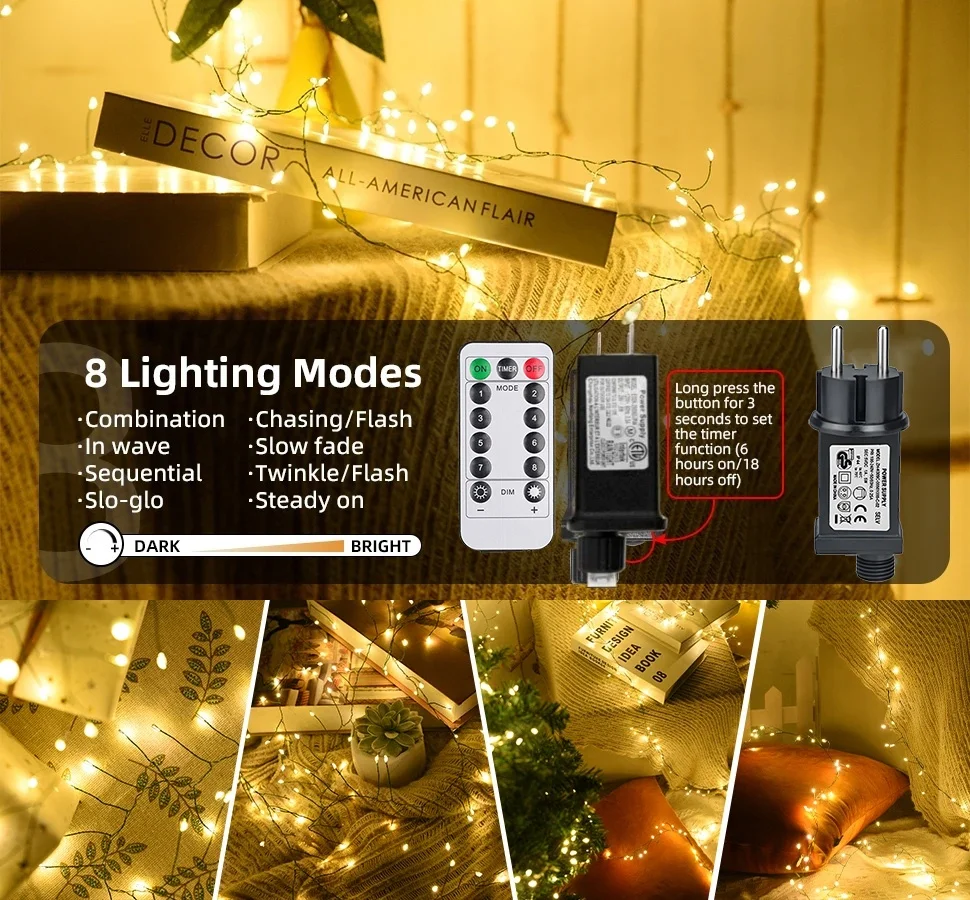 Led String Lights Outdoor Firecracker Fairy Light String EU/US DC Power Copper Wire Lights for Wedding Christmas Tree Decor Lamp