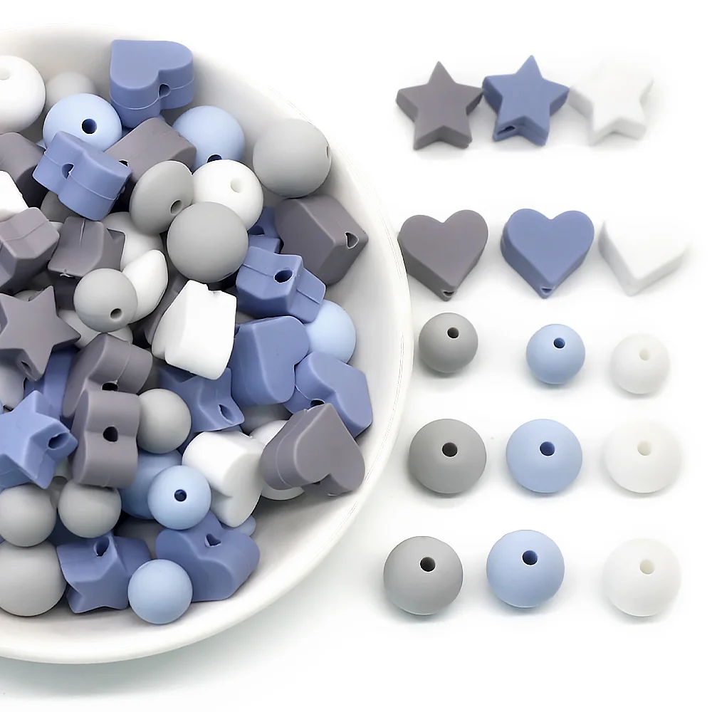 Cute-idea 50pc Silicone Beads Baby Lentil heart Star Shape Nuring Teething Beads Sets DIY Baby Pacifier Chain toys Accessories