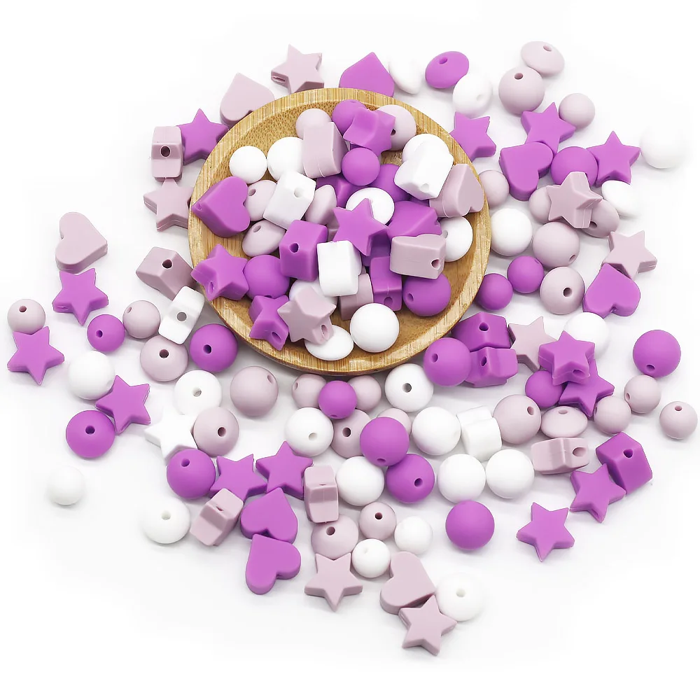 Cute-idea 50pc Silicone Beads Baby Lentil heart Star Shape Nuring Teething Beads Sets DIY Baby Pacifier Chain toys Accessories