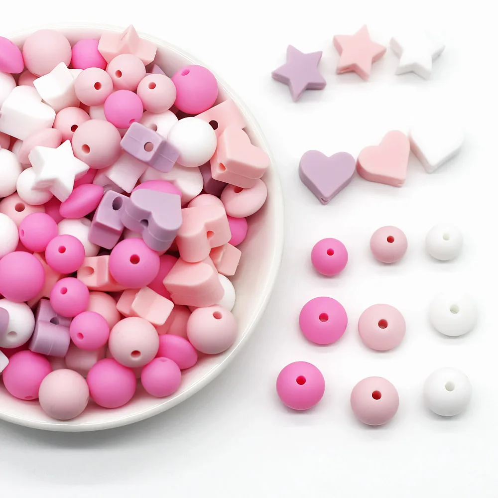 Cute-idea 50pc Silicone Beads Baby Lentil heart Star Shape Nuring Teething Beads Sets DIY Baby Pacifier Chain toys Accessories