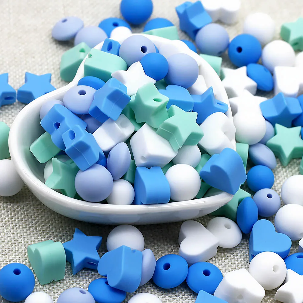 Cute-idea 50pc Silicone Beads Baby Lentil heart Star Shape Nuring Teething Beads Sets DIY Baby Pacifier Chain toys Accessories