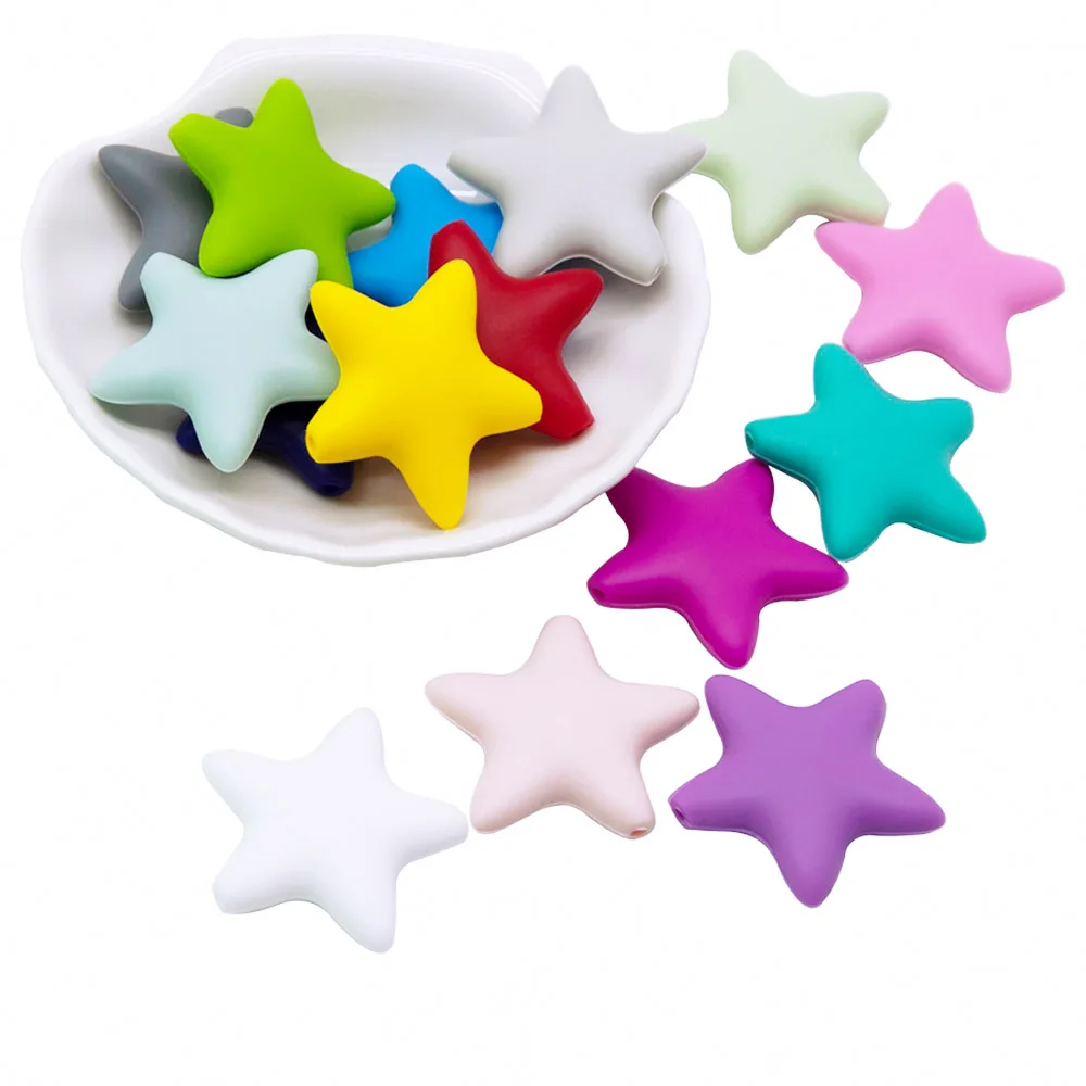 Cute-idea Star Silicone Beads 10pcs Food Grade Baby Teething Teethers DIY infant Nursing Pacifier Chain Necklace toy Accessories