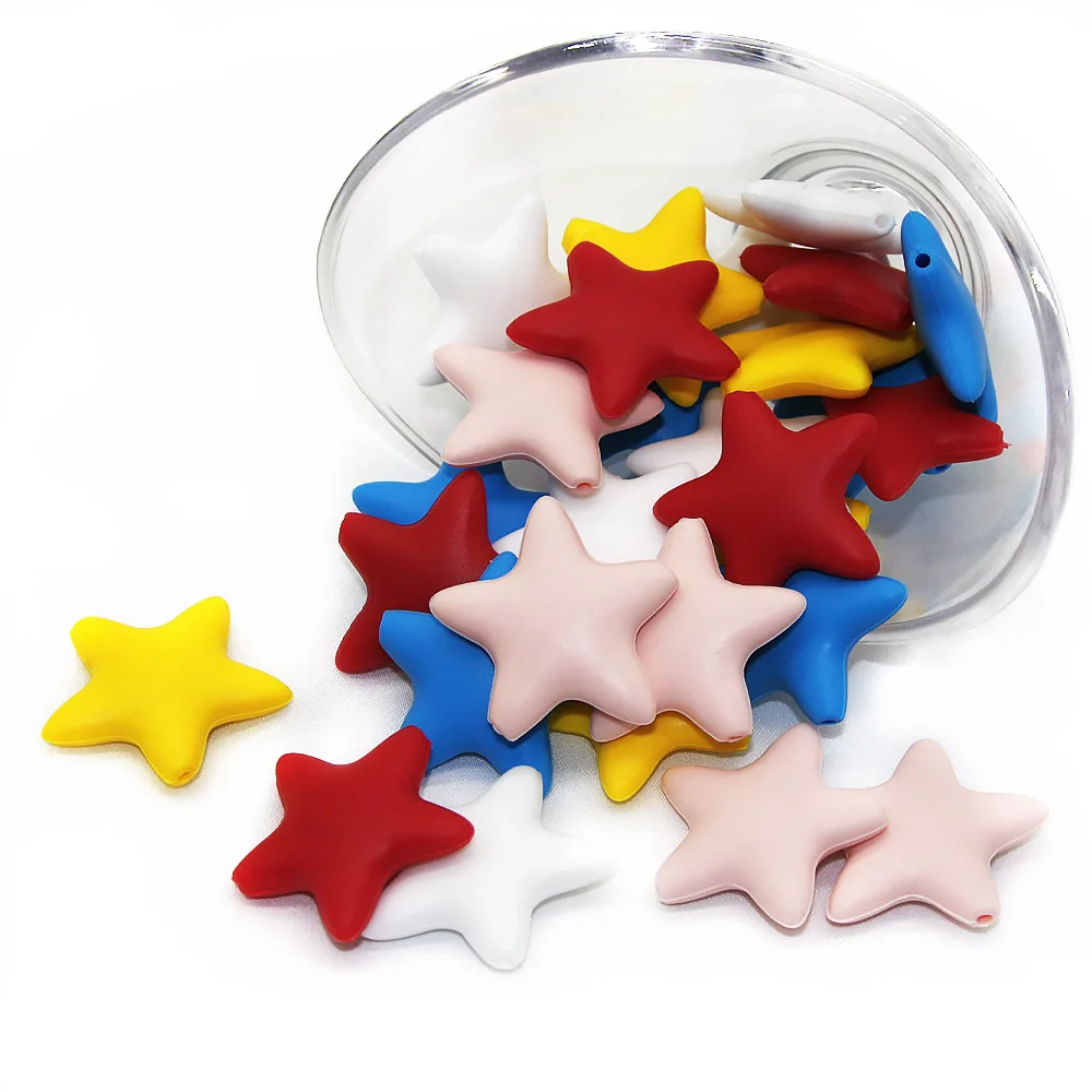 Cute-idea Star Silicone Beads 10pcs Food Grade Baby Teething Teethers DIY infant Nursing Pacifier Chain Necklace toy Accessories