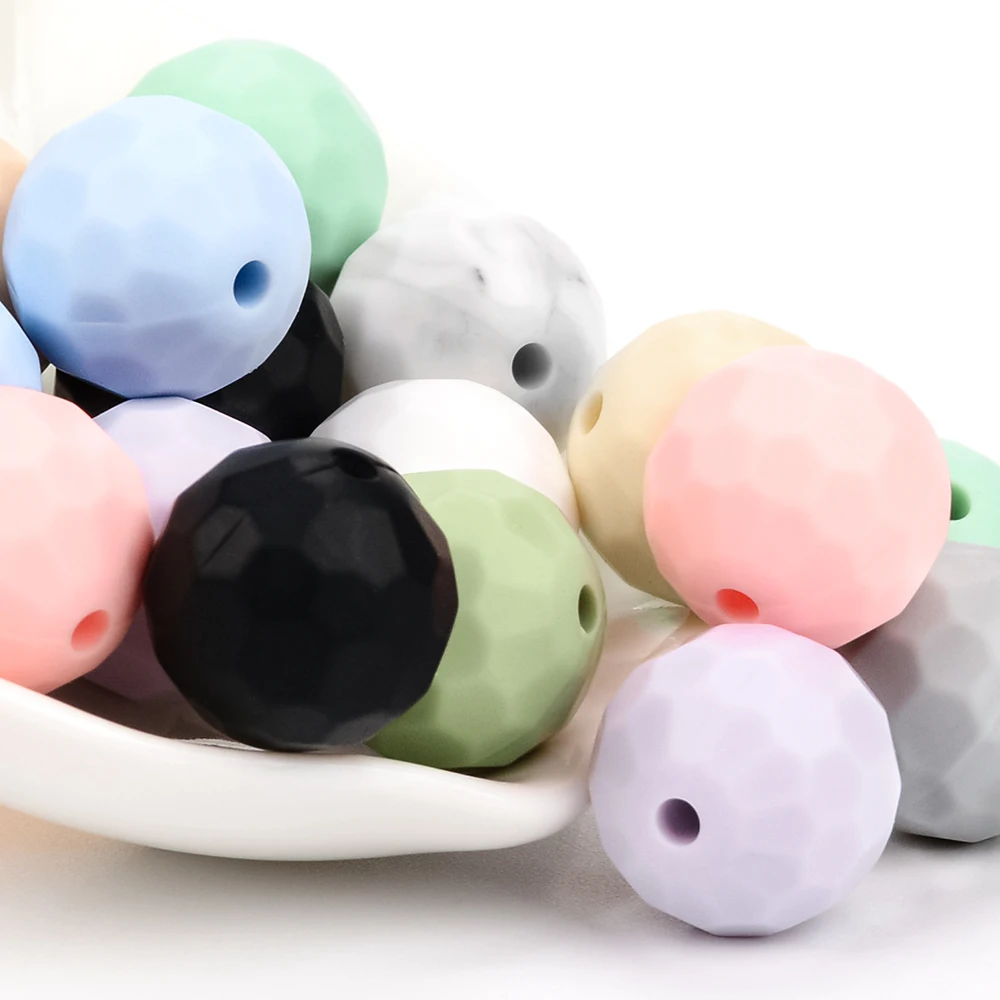 Lofca 12mm 40pcs Polyhedron Silicone Beads 15mm Silicone DIY Food Grade Oral Care Baby Teether Toy Soft Chew