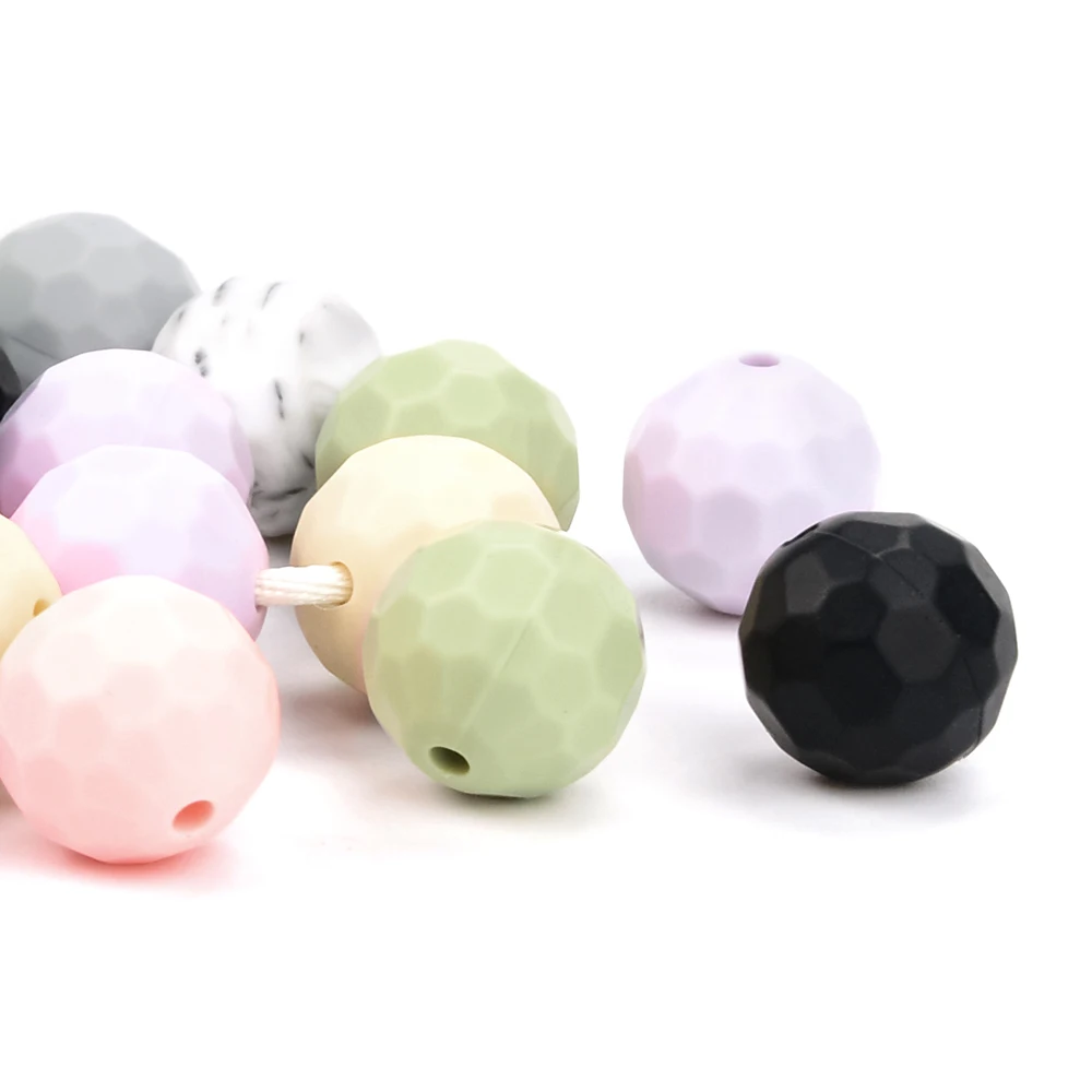 Lofca 12mm 40pcs Polyhedron Silicone Beads 15mm Silicone DIY Food Grade Oral Care Baby Teether Toy Soft Chew