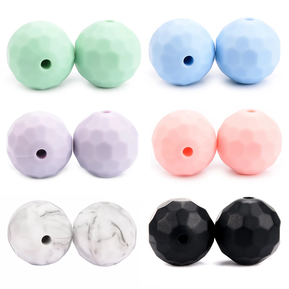 Lofca 12mm 40pcs Polyhedron Silicone Beads 15mm Silicone DIY Food Grade Oral Care Baby Teether Toy Soft Chew