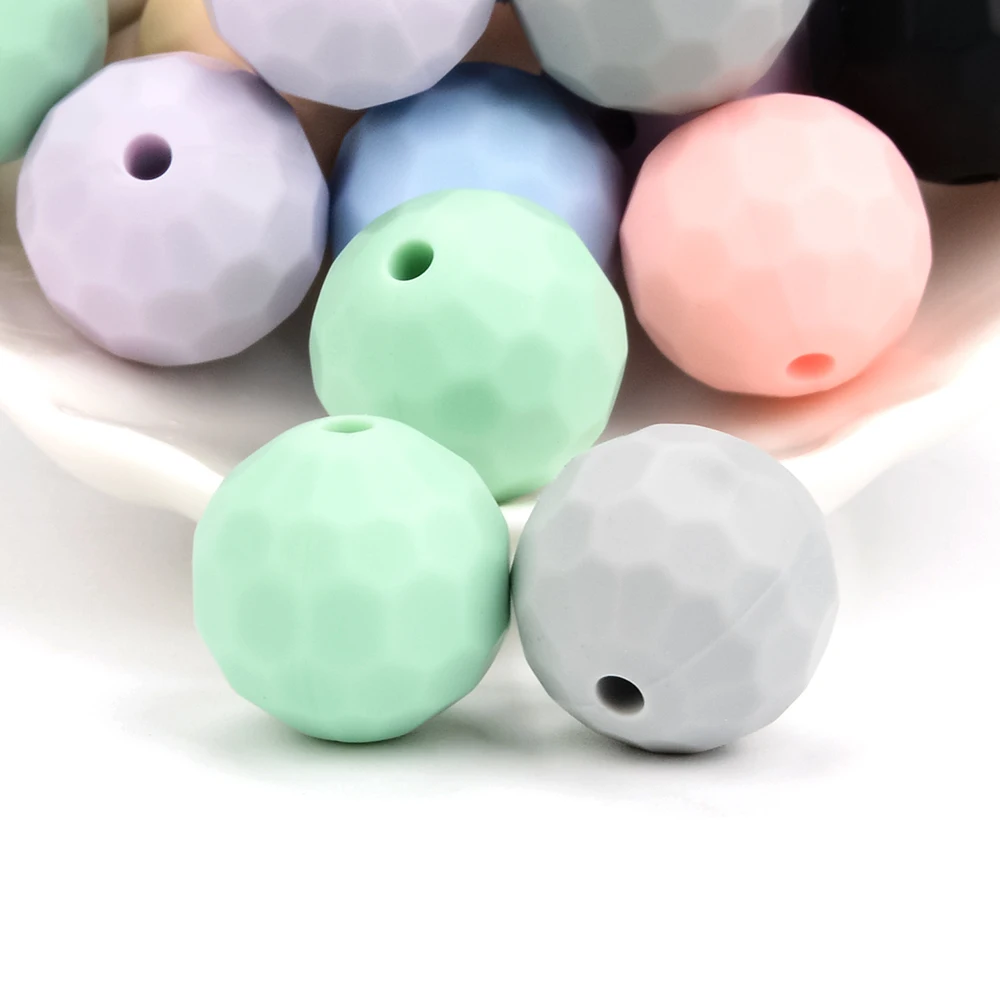 Lofca 12mm 40pcs Polyhedron Silicone Beads 15mm Silicone DIY Food Grade Oral Care Baby Teether Toy Soft Chew
