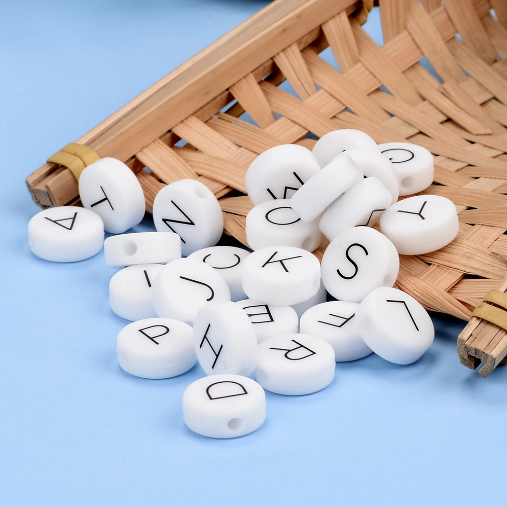 Lofca 70pcs Silicone Alphabet Beads Flat Silicone letter beads BPA free For Teether  Food Grade Necklace Making DIY Baby Teether