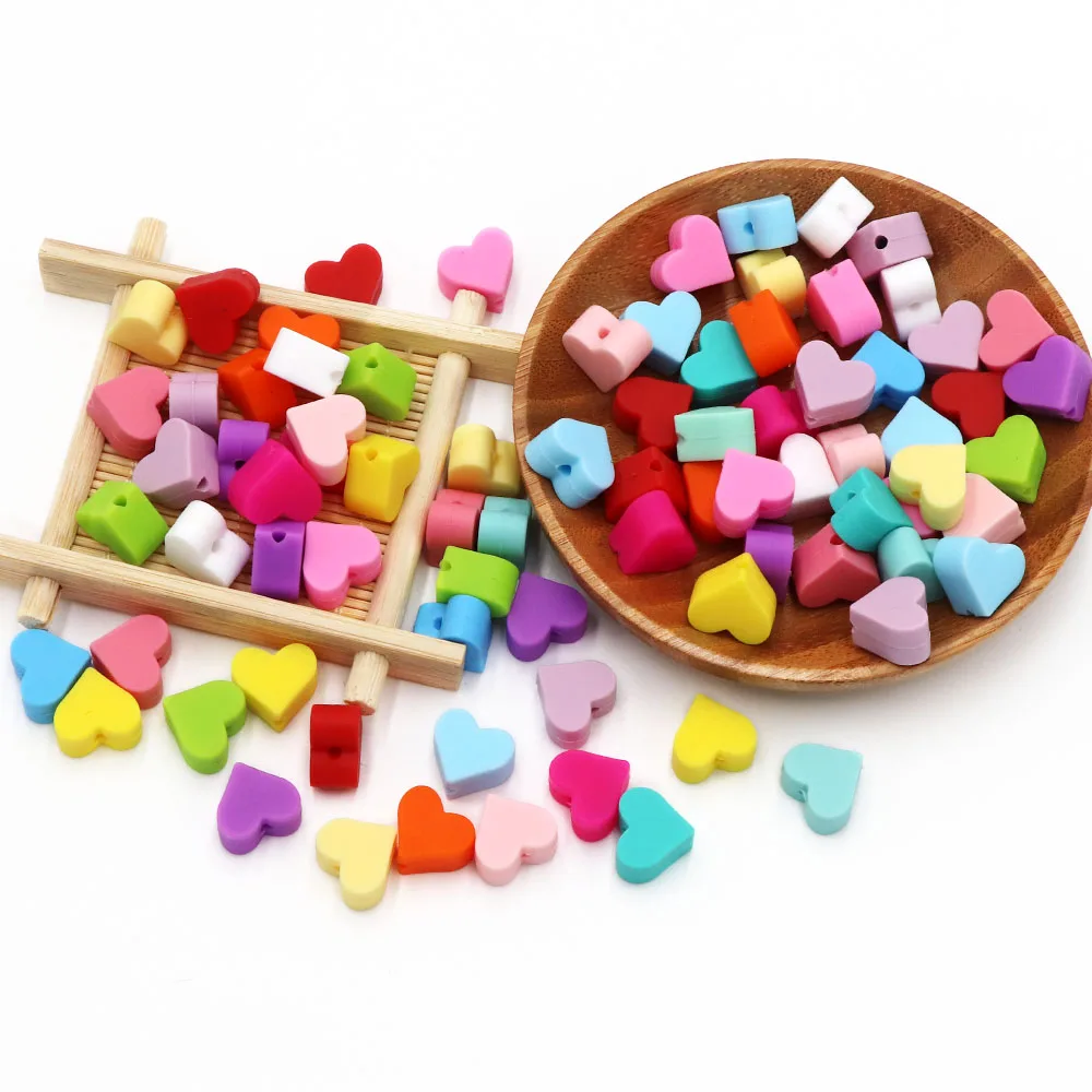 BOBO.BOX 10pc Love Heart Silicone Beads Teething Accessories Food Grade Silicone Teether BPA Free Eco-friendly Baby Teether Toys