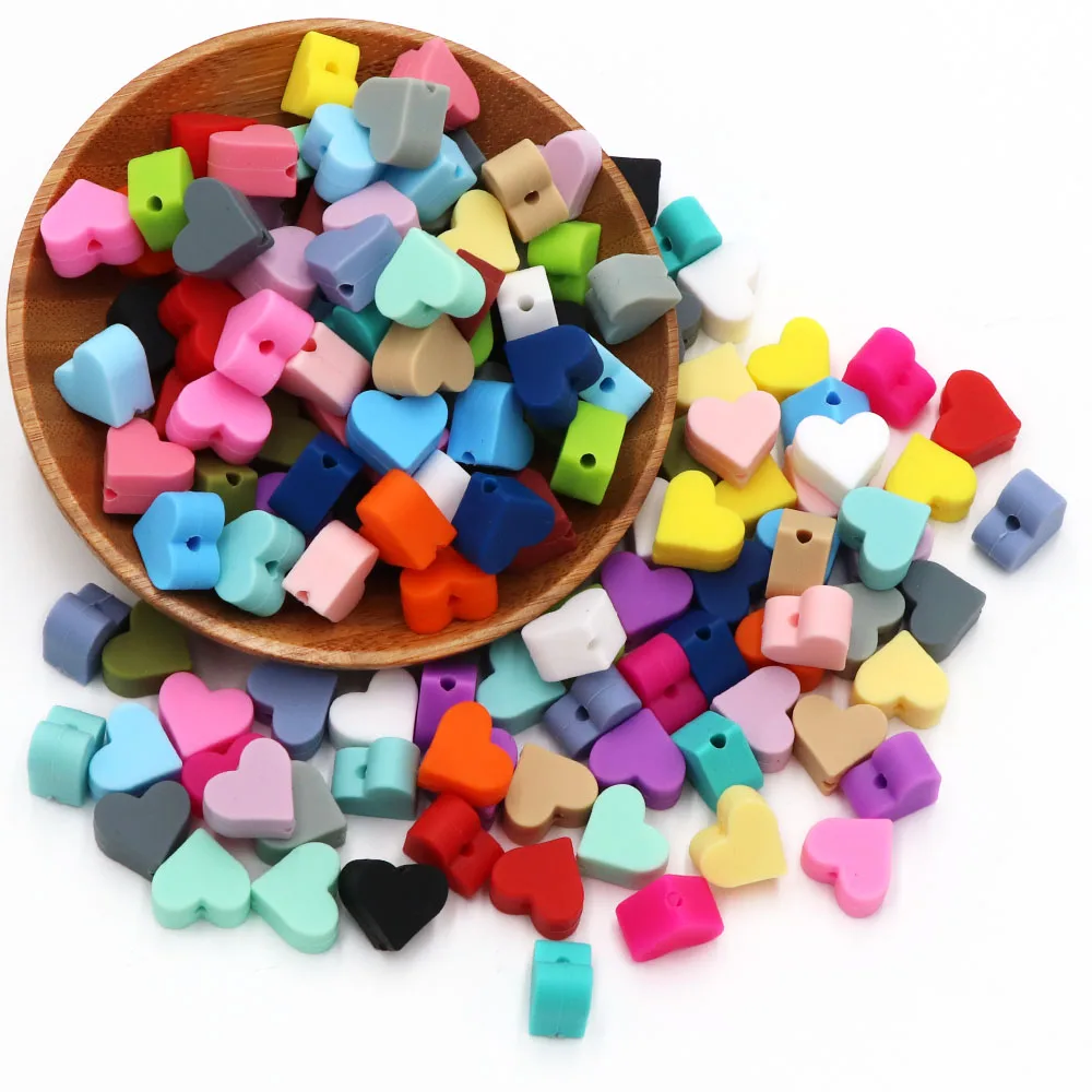BOBO.BOX 10pc Love Heart Silicone Beads Teething Accessories Food Grade Silicone Teether BPA Free Eco-friendly Baby Teether Toys