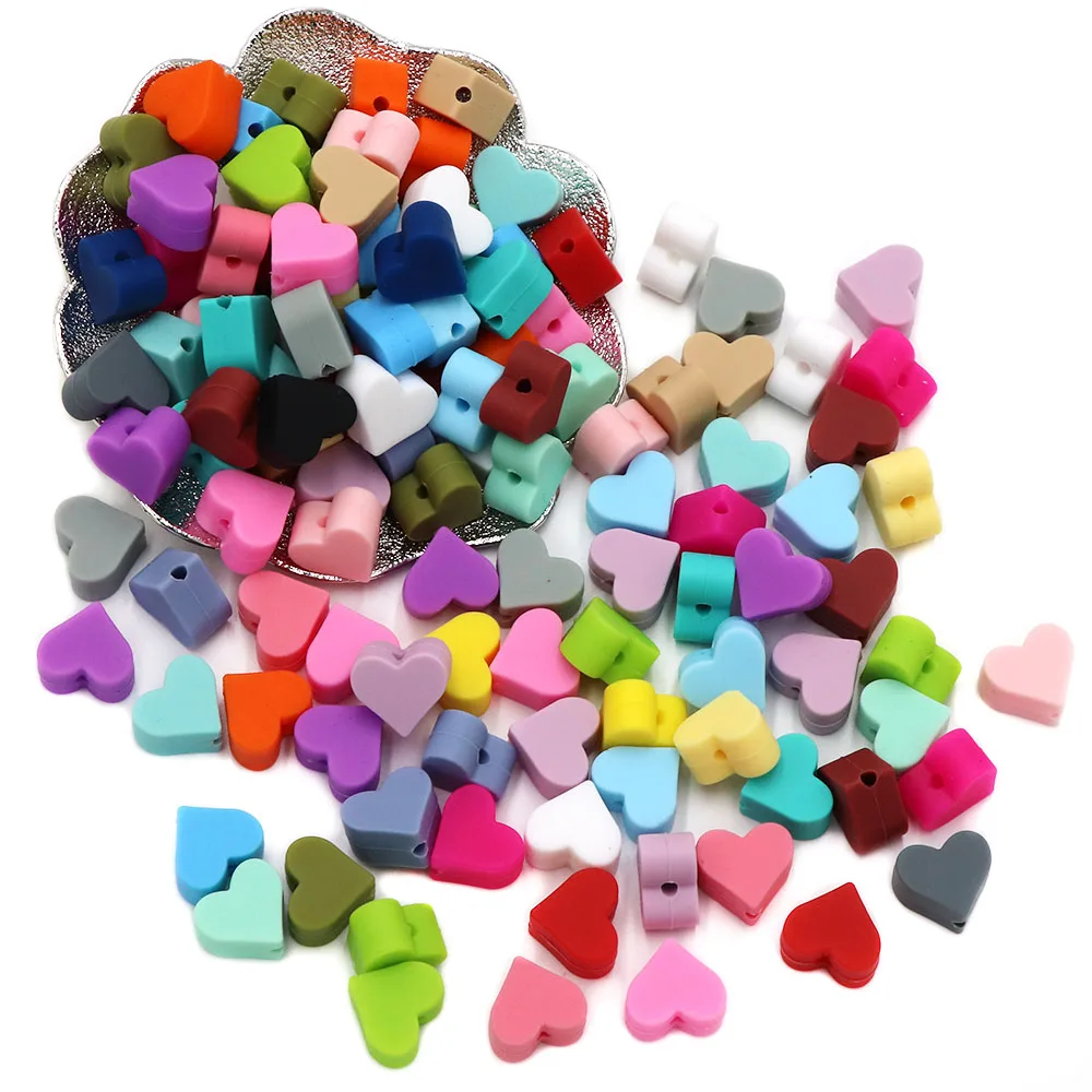 BOBO.BOX 10pc Love Heart Silicone Beads Teething Accessories Food Grade Silicone Teether BPA Free Eco-friendly Baby Teether Toys