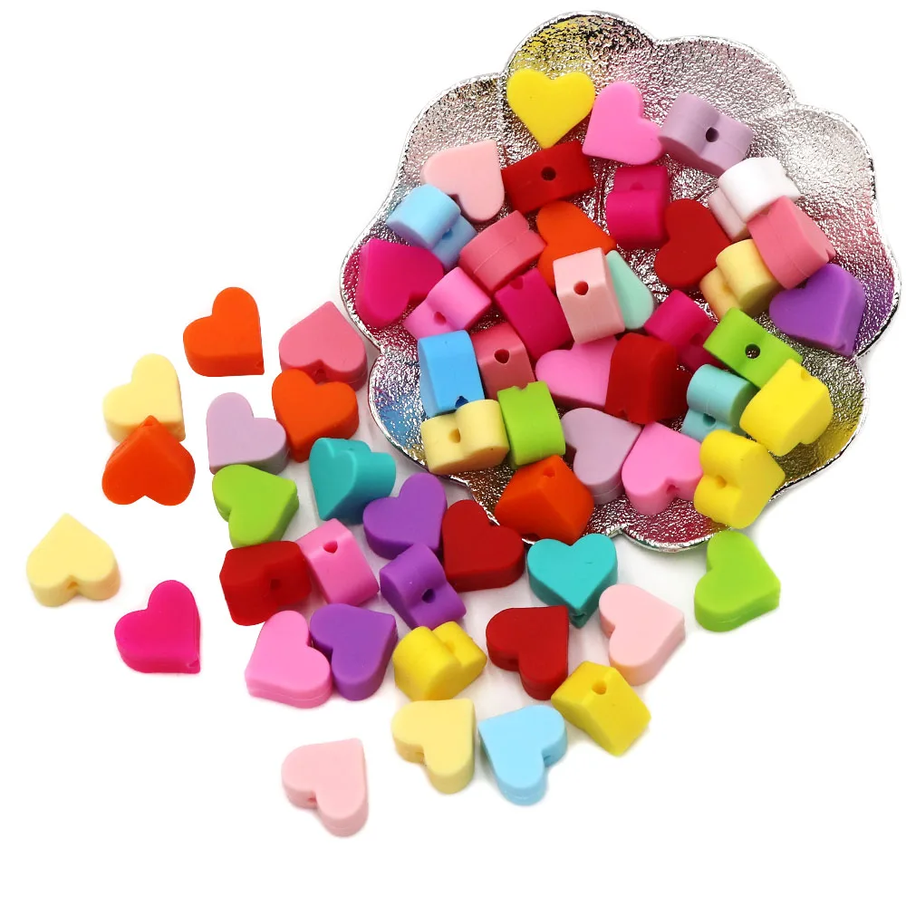 BOBO.BOX 10pc Love Heart Silicone Beads Teething Accessories Food Grade Silicone Teether BPA Free Eco-friendly Baby Teether Toys