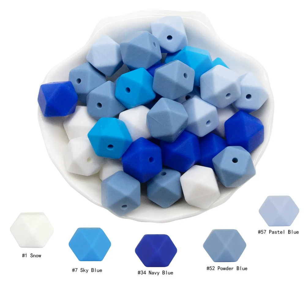 Cute-Idea 10pcs 14mm Silicone Beads Hexagon Pearl Food Grade Teether DIY Pacifier Clips Beads Necklace Baby Toy Teething