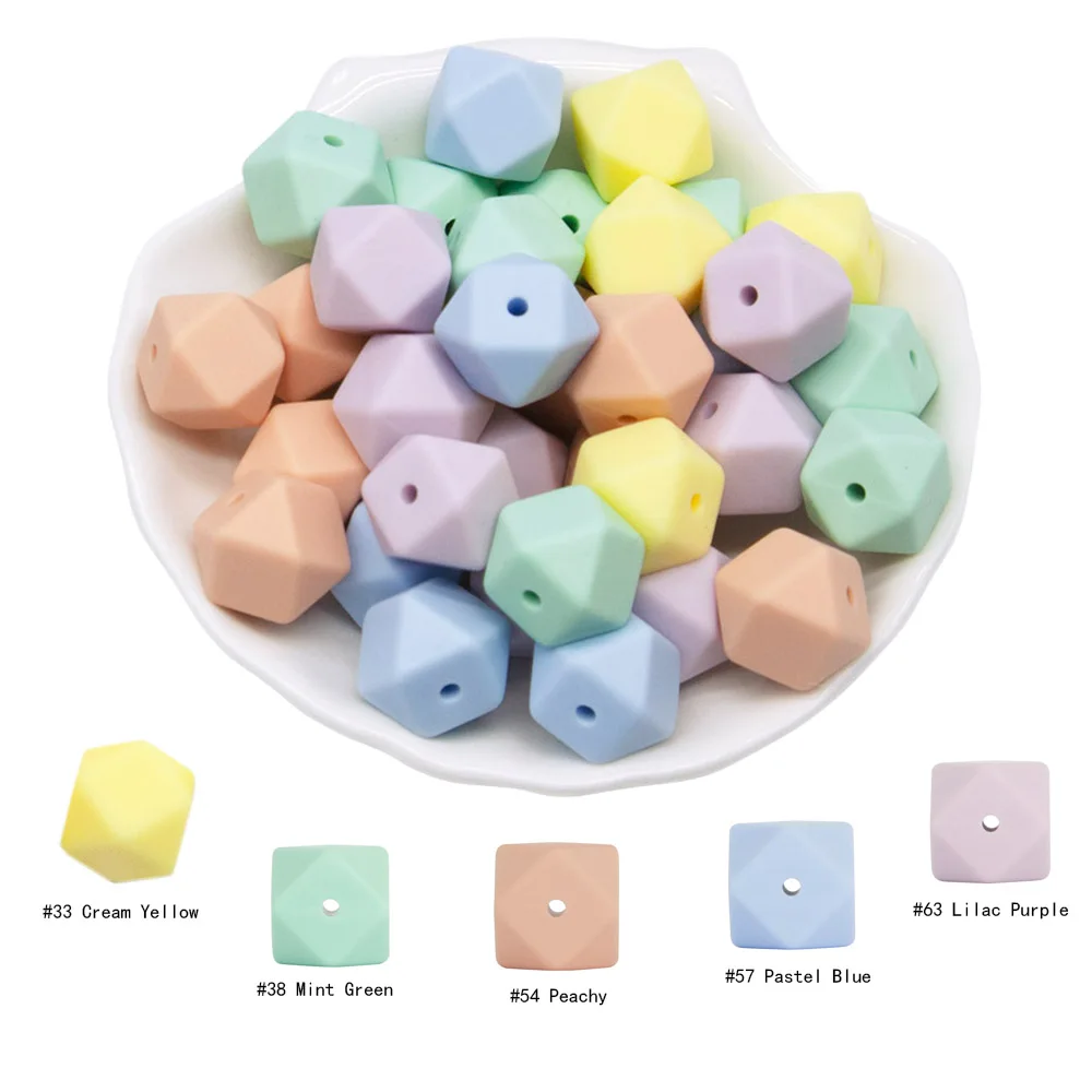 Cute-Idea 10pcs 14mm Silicone Beads Hexagon Pearl Food Grade Teether DIY Pacifier Clips Beads Necklace Baby Toy Teething
