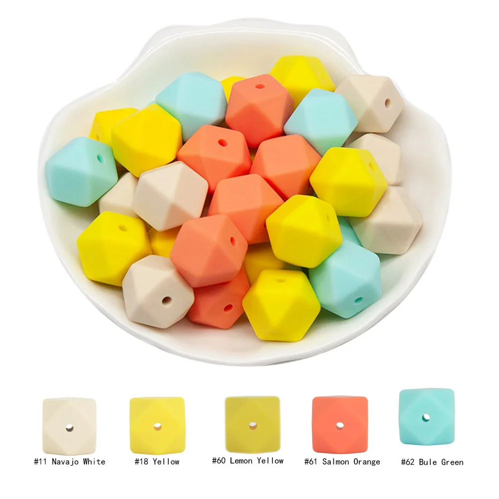 Cute-Idea 10pcs 14mm Silicone Beads Hexagon Pearl Food Grade Teether DIY Pacifier Clips Beads Necklace Baby Toy Teething