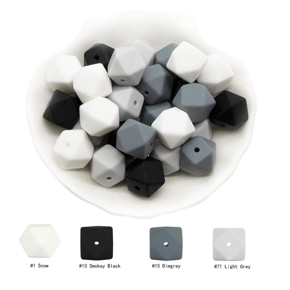 Cute-Idea 10pcs 14mm Silicone Beads Hexagon Pearl Food Grade Teether DIY Pacifier Clips Beads Necklace Baby Toy Teething