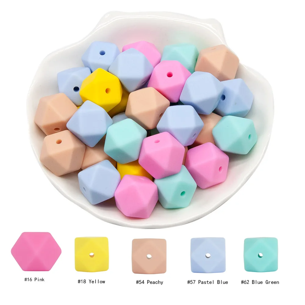 Cute-Idea 10pcs 14mm Silicone Beads Hexagon Pearl Food Grade Teether DIY Pacifier Clips Beads Necklace Baby Toy Teething