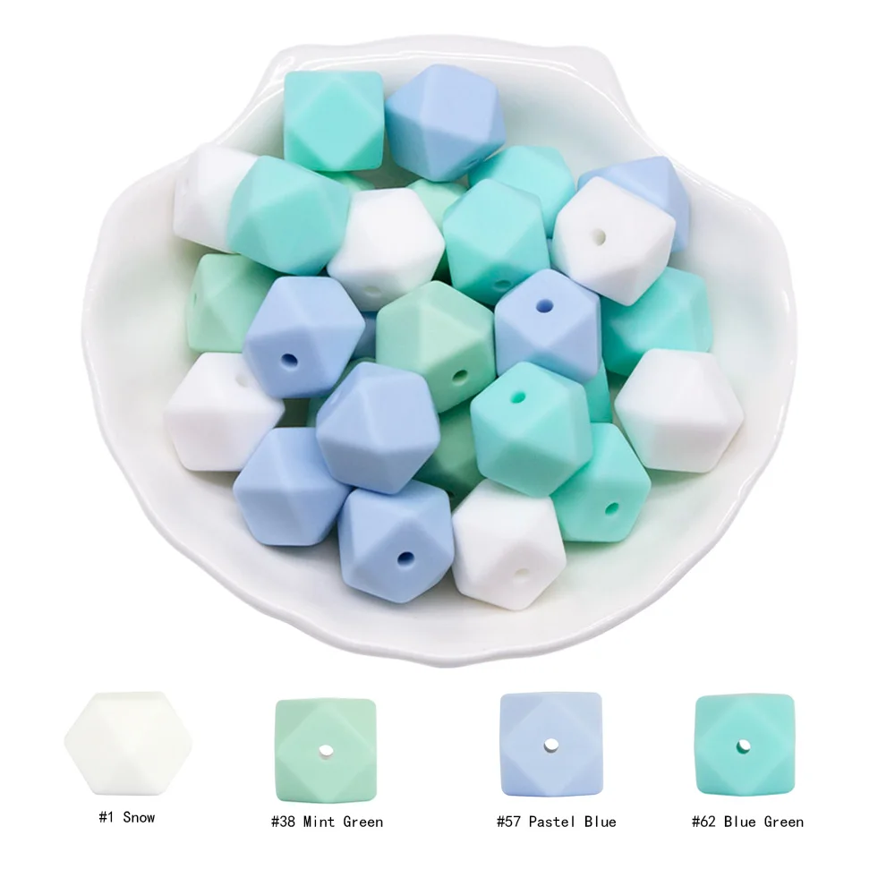 Cute-Idea 10pcs 14mm Silicone Beads Hexagon Pearl Food Grade Teether DIY Pacifier Clips Beads Necklace Baby Toy Teething