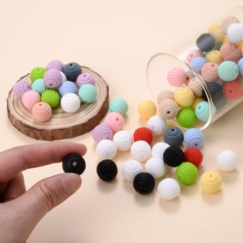 15mm 10Pcs/Lot Silicone Beads Baby Teething Beehive Round Food Grade Beads for DIY Threaded Silicone Beads Baby Teethers