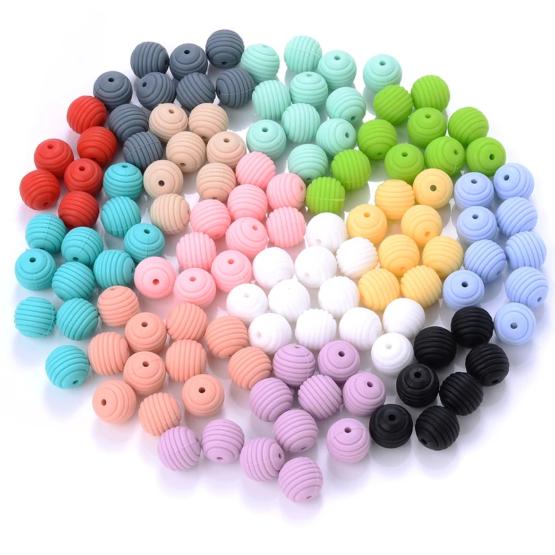 15mm 10Pcs/Lot Silicone Beads Baby Teething Beehive Round Food Grade Beads for DIY Threaded Silicone Beads Baby Teethers