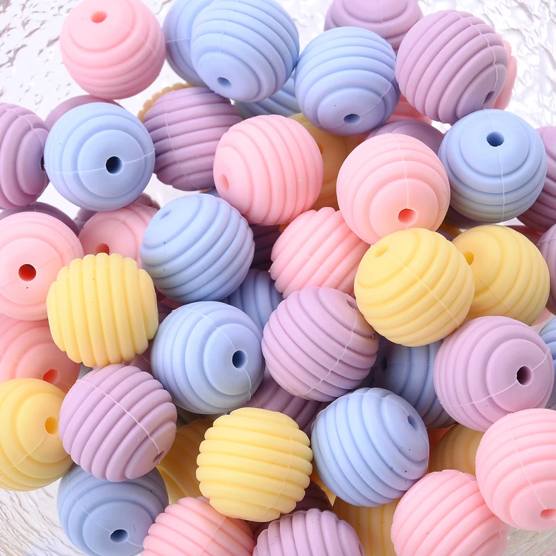15mm 10Pcs/Lot Silicone Beads Baby Teething Beehive Round Food Grade Beads for DIY Threaded Silicone Beads Baby Teethers