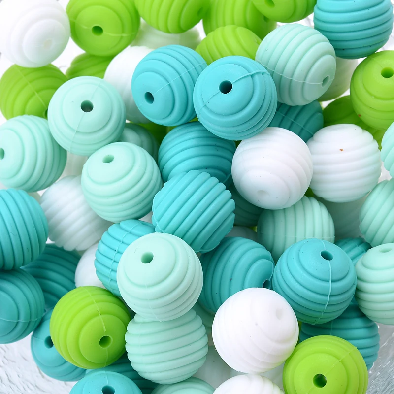 15mm 10Pcs/Lot Silicone Beads Baby Teething Beehive Round Food Grade Beads for DIY Threaded Silicone Beads Baby Teethers